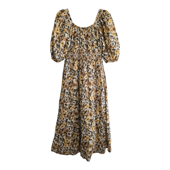Ivy City Co. Marigold Floral Print Puff Sleeve Midi Dress Size Small Cottagecore - Picture 6 of 11